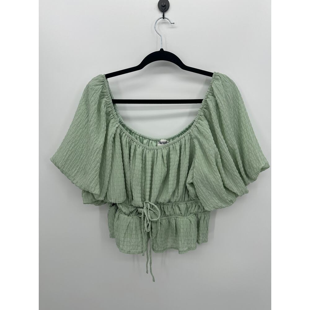 Arula Babydoll Smocked Top Size XL Peasant‎ Cottagecore Milkmaid Green Boho